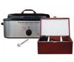 SET CU PIATRA VULCANICA PENTRU MASAJ 64 BUC + INCALZITOR ELECTRIC 18 LITRI